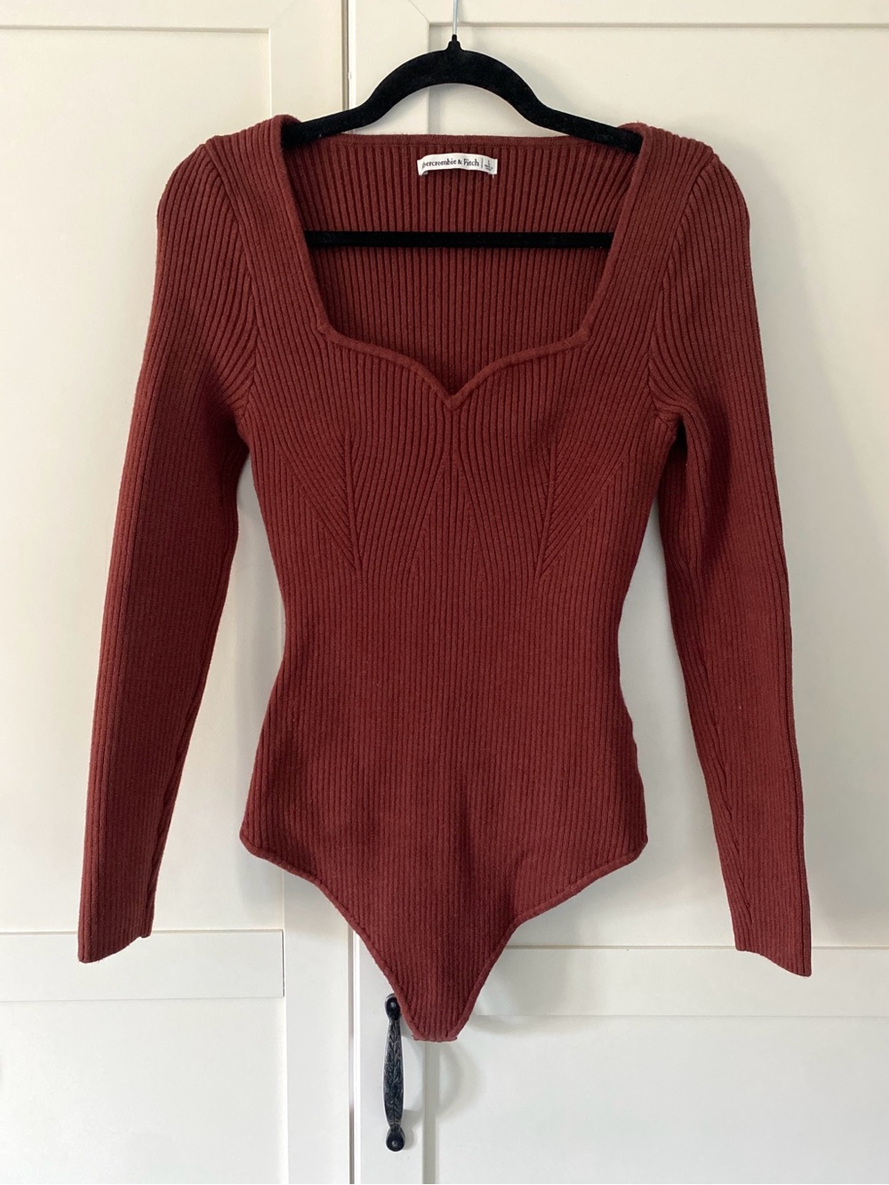 Abercrombie & Fitch Burnt Orange Ribbed Sweater Bodysuit | Fall Knit L